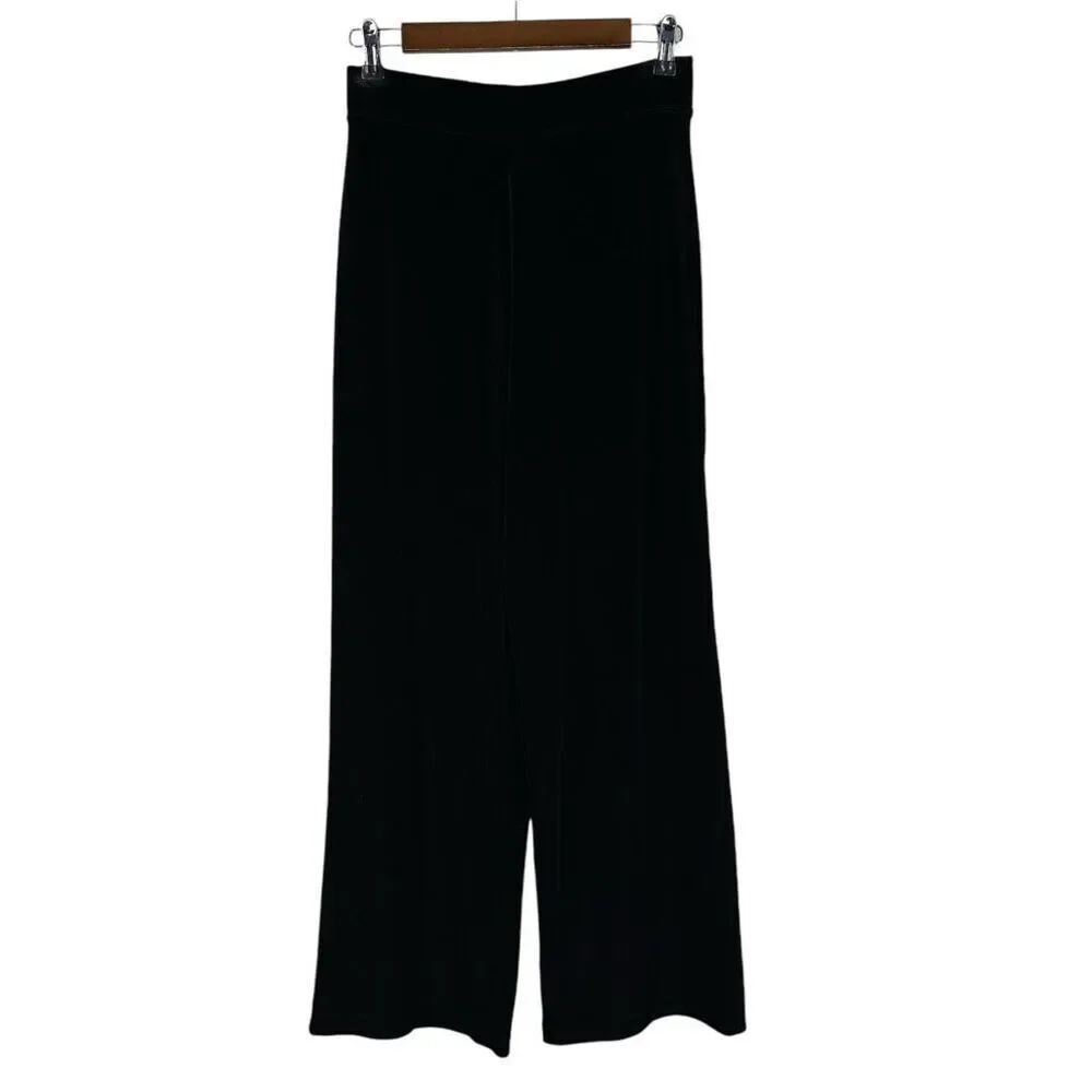 Susan Graver Small Black Pull On Stretch Velvet Wide Waistband Pant A4550